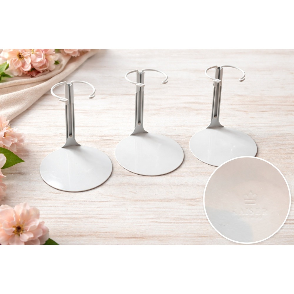 Kaiser White Metal Doll Stands Set of 4 Adjustable 3 Inch Small Doll Display